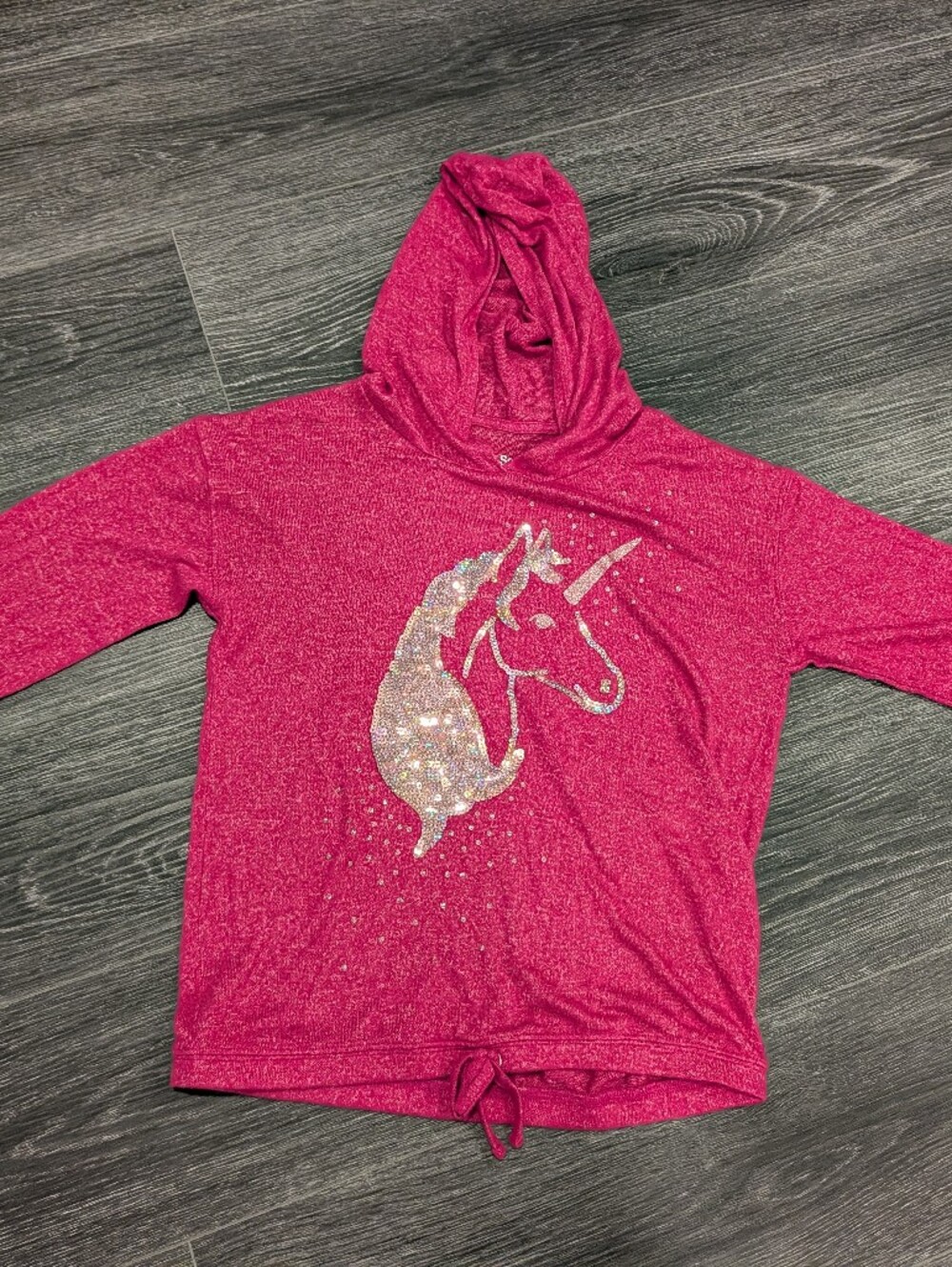 SO Hot Pink Hoodie with Glitter Unicorn Graphic
